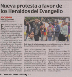 Fieles catlicos de Sucumbos se manifiestan en Quito en apoyo de los Heraldos del Evangelio