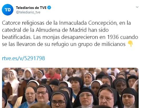 TVE, la televisin pblica espaola, convierte en desaparicin el asesinato de 14 religiosas en la Guerra Civil