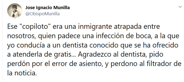 Mons. Munilla multado por llevar al dentista a una inmigrante sin recursos en el asiento del copiloto