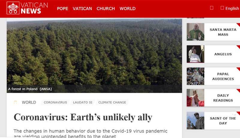 Vatican News elimina artículo de un jesuita sobre los beneficios ecológicos del coronavirus Vatican News elimina artículo de un jesuita sobre los beneficios ecológicos del coronavirus