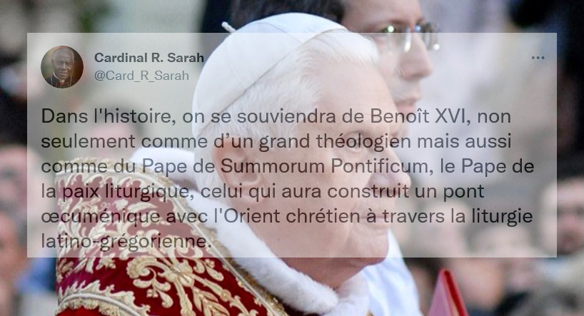 Cardenal Sarah: En la historia, Benedicto XVI, ser recordado no slo como un gran telogo, sino tambin como el Papa de 'Summorum Pontificum'