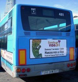 Hazte Oír anuncia en cuatro autobuses madrileños la manifestación a favor de la vida del 7 de marzo