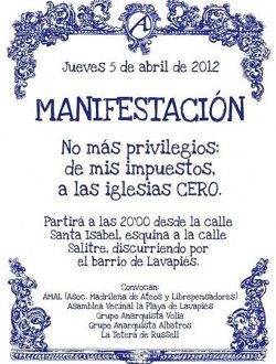 Los ateos amenazan con no desconvocar la manifestacin en Jueves Santo prohibida por la delegacin del gobierno en Madrid