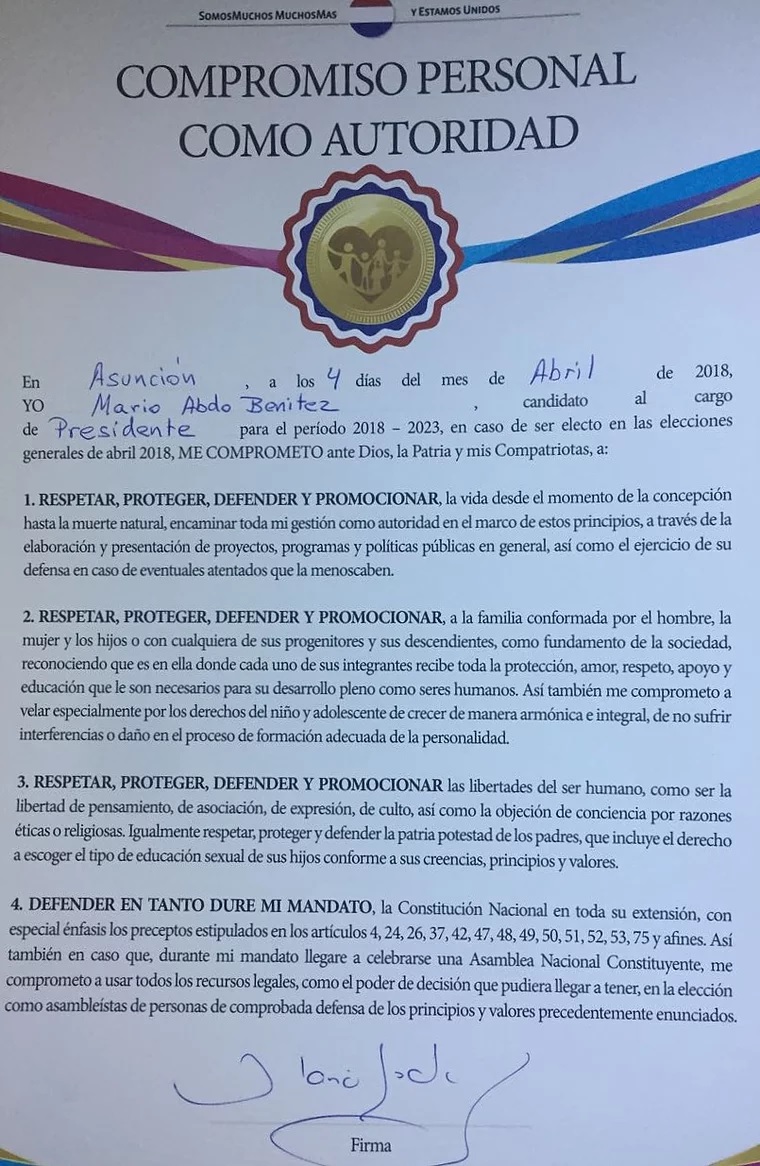 Compromiso provida presidente de Paraguay
