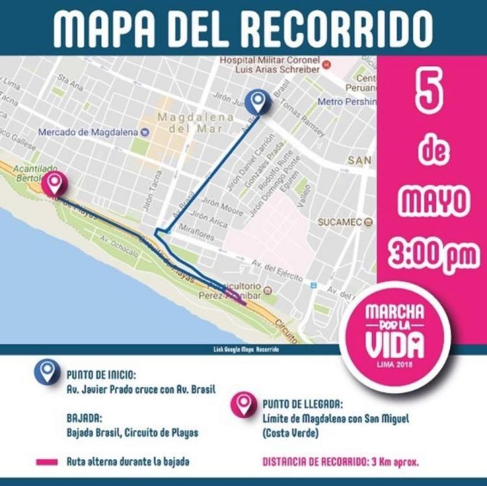 Recorrido marcha por la vida Per 5 de mayo 2018