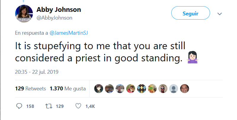 Abby Johnson responde a James Martin: «Me resulta insólito que usted todavía sea un sacerdote bien considerado»
