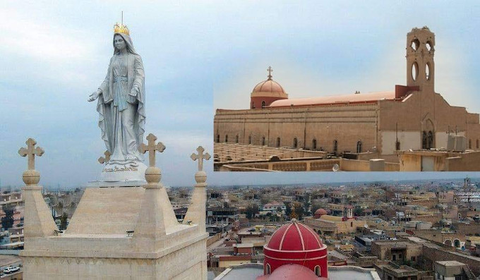 Irak: colocan una imagen de la Santsima Virgen en el campanario de la Iglesia siro-catlica en Qaraqosk destruida por el ISIS