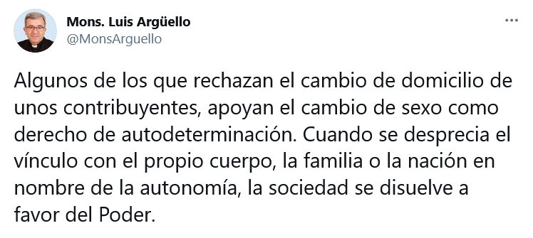 Mons. Argello resalta la contradiccin de quienes niegan el cambio de domicilio fiscal pero quieren autodeterminacin del sexo