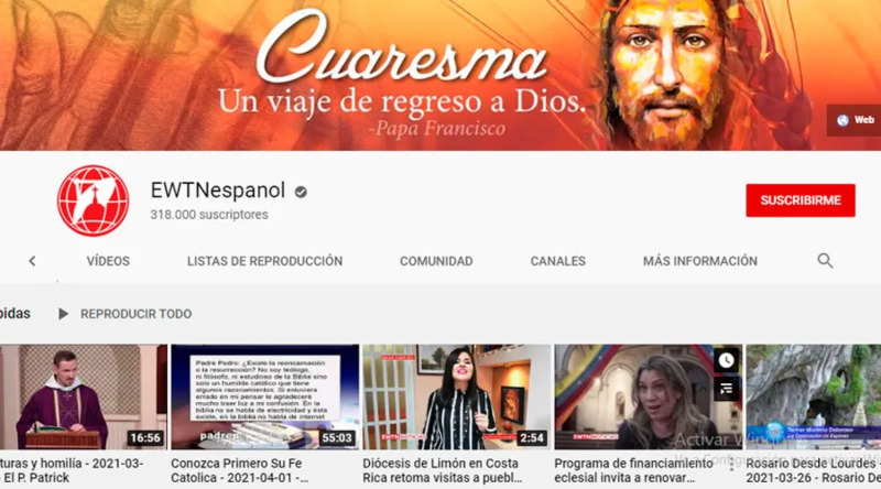 YouTube censura el canal de EWTN Español en Semana Santa