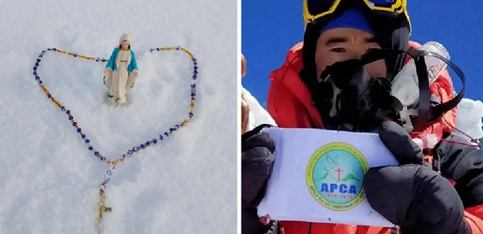 Joven catlico escala el Everest y planta en la cima una imagen de la Virgen Mara y un rosario