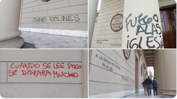 Pintadas anticlericales en la Catedral de Buenos Aires