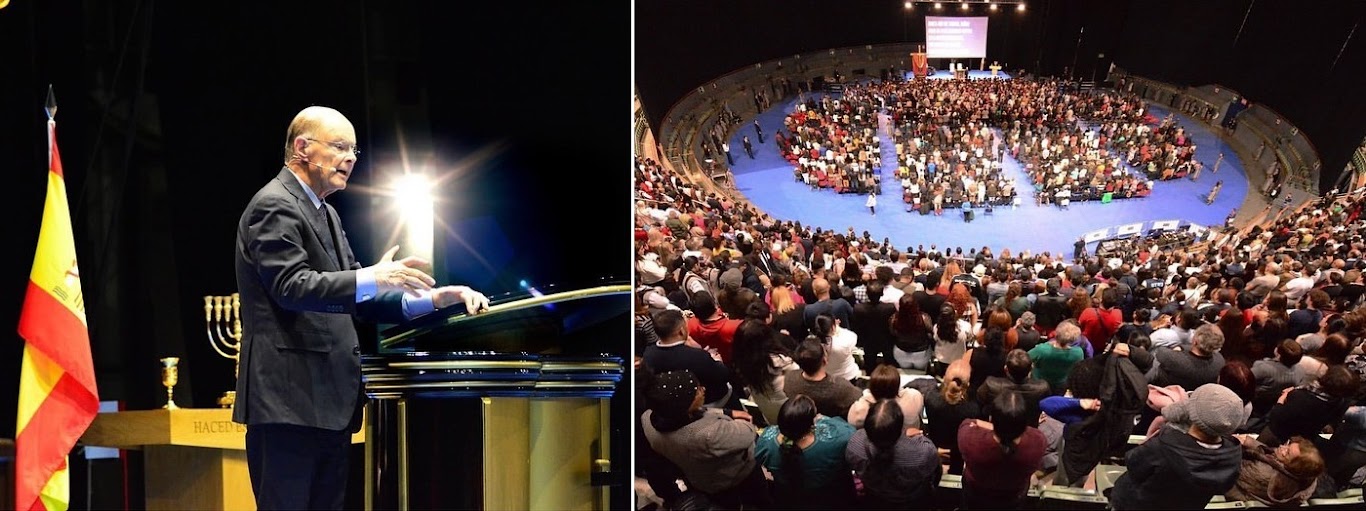 El líder de la IURD predicó ante tres mil adeptos en Madrid