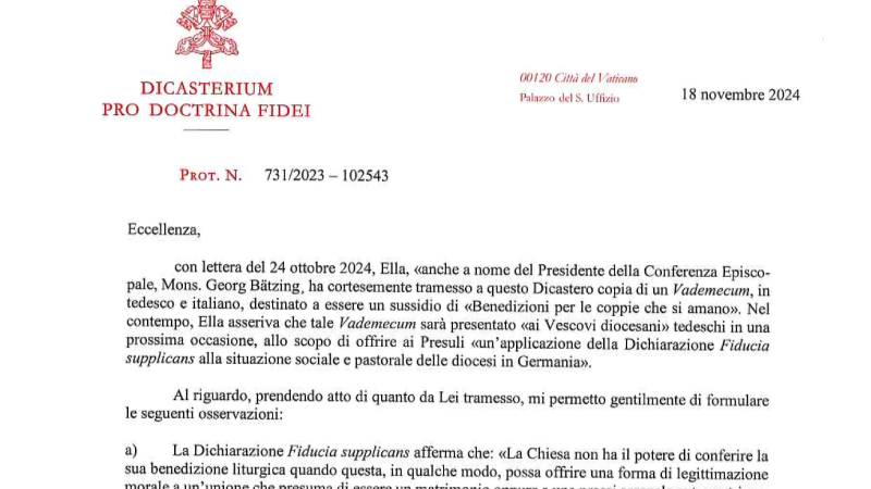Doctrina de la Fe desempolva una carta antigua contra las bendiciones alemanas que nadie obedeci� y no pas� nada